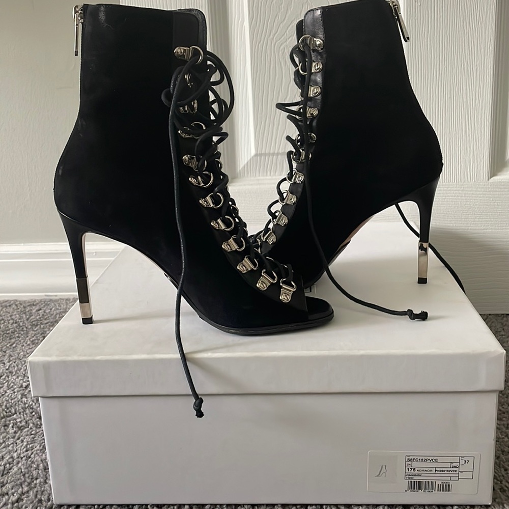 Balmain lace up heels with silver accent , size 37